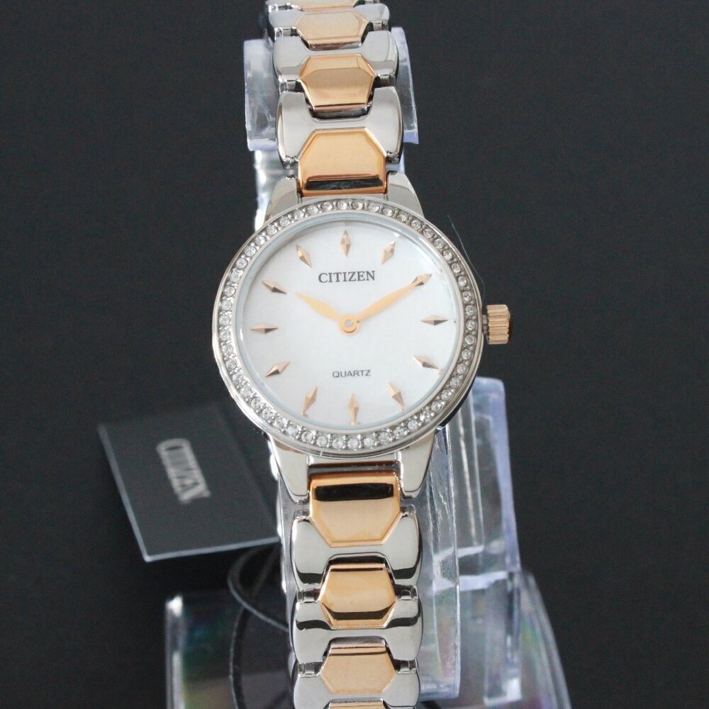Citizen Women's Quartz Watch Crystal Bezel Mother Of Pearl Dial 24mm - Picture 3 of 11